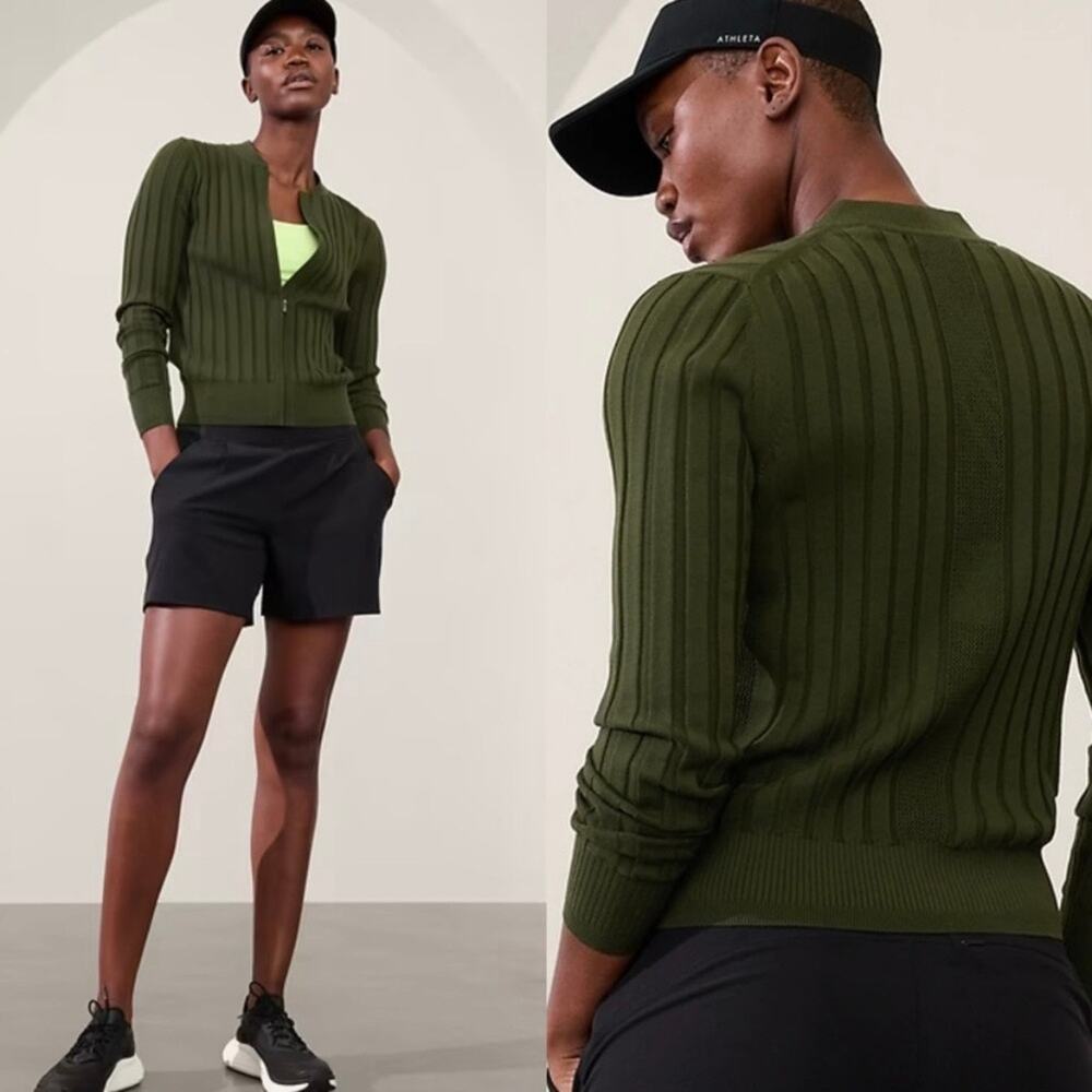 Athleta Fairway Sweater Cardigan Golf Green L
